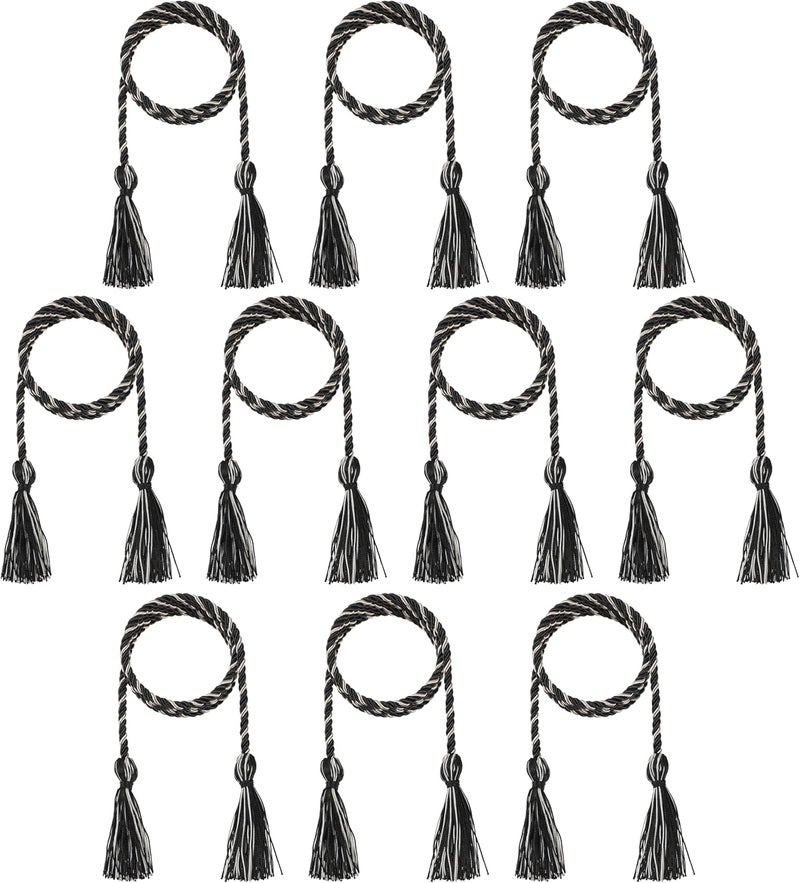 D DODOU 10 Pieces Graduation Cords Polyester Graduation Honor Braided Cords with Sewing Tassels for Bachelor, Master, Doctor 68" Long (Black Gray) - Image 1